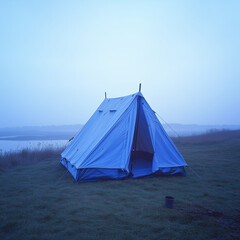 Light Periwinkle Photographers Tent with Black Detailing, Ideal for Outdoor Photography Sessions