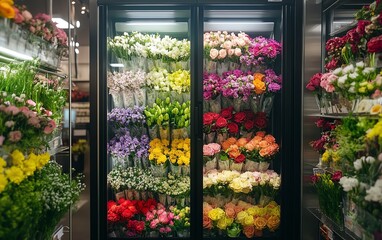 A creative flower vending machine, stocked with fresh and fragrant flower bouquets, offering a quick and easy way to purchase stunning floral arrangements