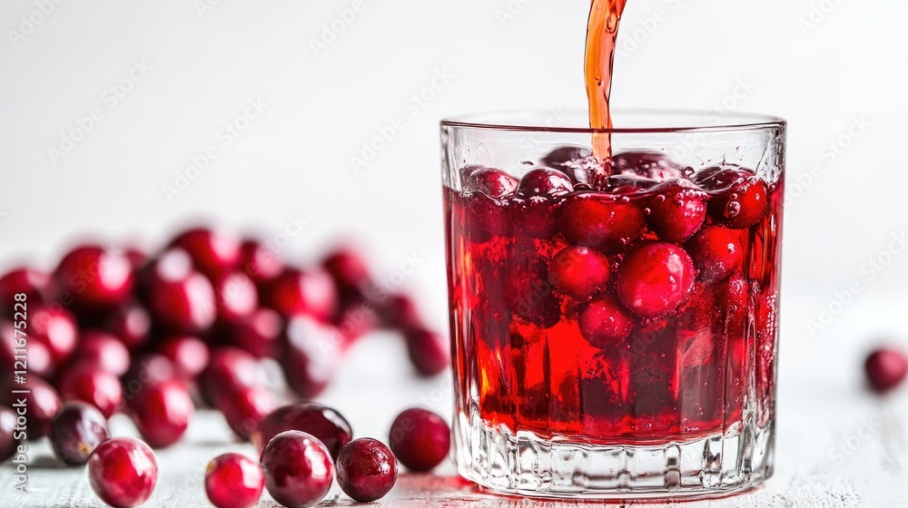 Poster a stream of cranberry syrup in rich red hues pours into a clear glass, adding a burst of color again