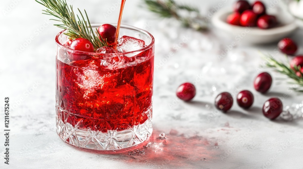 Poster a stream of cranberry syrup in rich red hues pours into a clear glass, adding a burst of color again