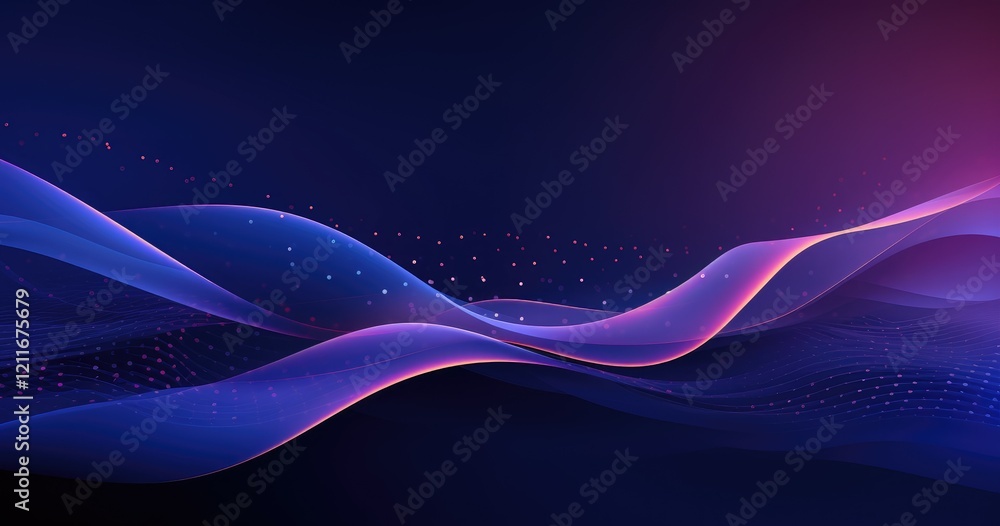 Wall mural abstract waves in shades of blue and purple, creating a dynamic and modern visual effect.