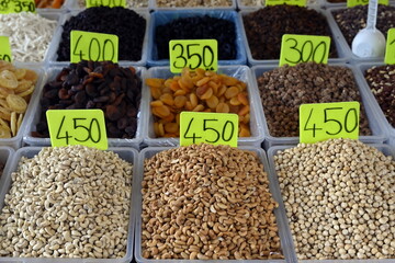 Oriental market in Turkey. Nuts and dried fruits.