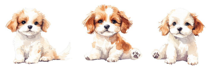 Tiny cute dogs with puppy collection in watercolor style, showcasing their playful and adorable expressions. Perfect for pet lovers and art enthusiasts
