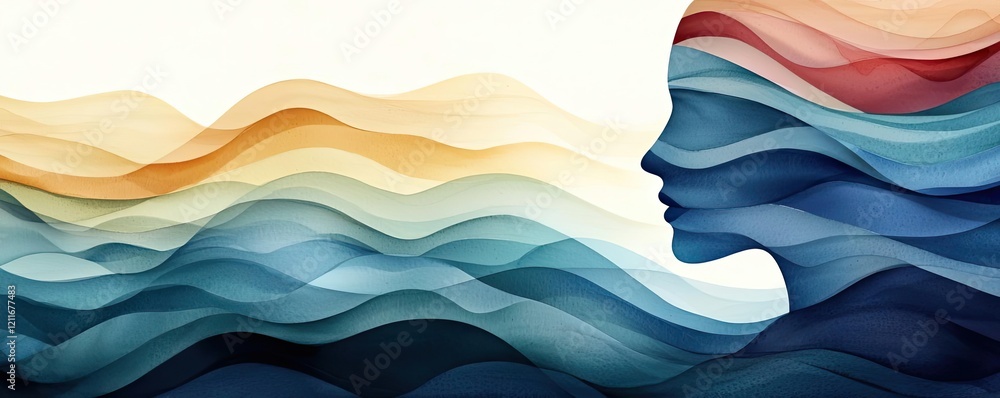 Poster whimsical watercolor idea. a colorful abstract representation of emotions and inner thoughts in wave