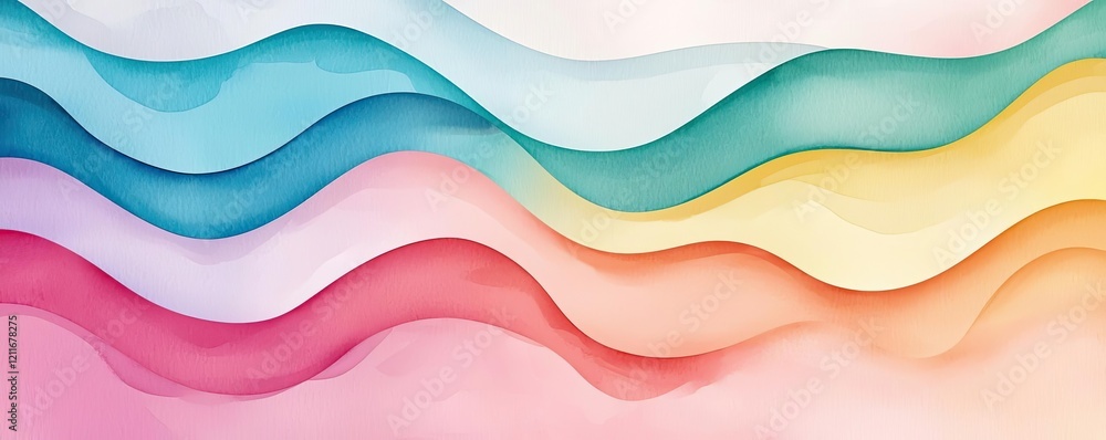 Poster whimsical watercolor idea. a vibrant wave pattern with soft colors creating a calming and modern des