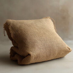 Rustic Burlap Sack on Beige Background with Soft Lighting, Perfect for Organic and Natural Storage