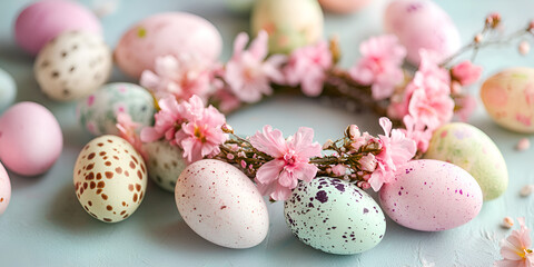 Obraz premium Delicate Pink Flower Crown Surrounded by Greenery