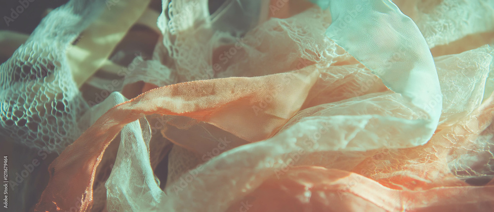 Poster Delicate antique ribbons with intricate patterns and a soft, aged texture