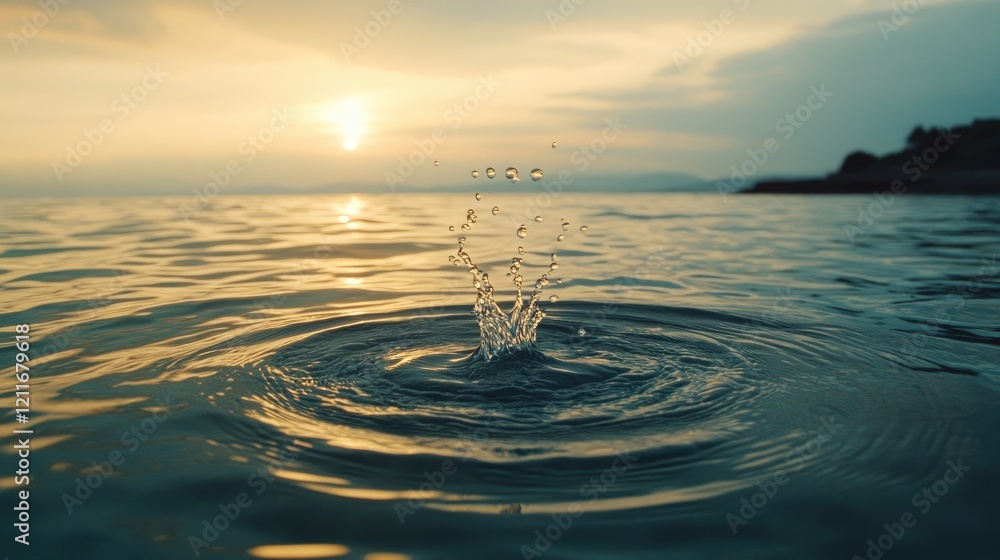 Poster A water droplet splashes into the ocean, sending ripples out in every direction, representing the interconnectedness of water and nature.