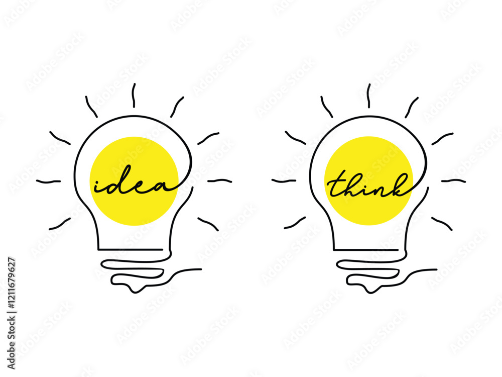Poster light bulb in one continuous line drawing vector illustration on transparent background