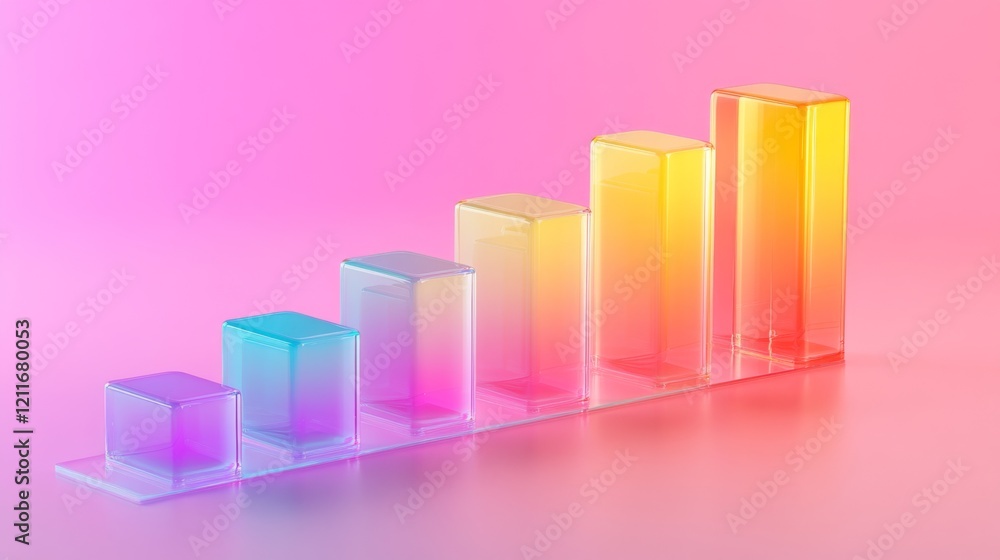 Poster d bar graph with vibrant colors, arranged in ascending order on a transparent glass base, with soft 