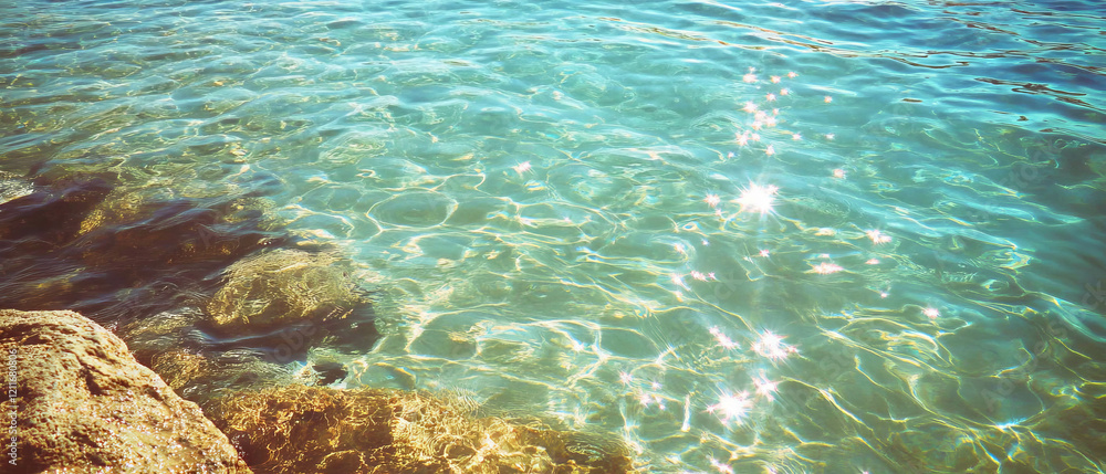 Aufkleber azure waters sparkle under the sun with gentle waves lapping at the shore