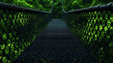 Suspended Bridge Over Lush Greenery in a Tranquil Forest Setting