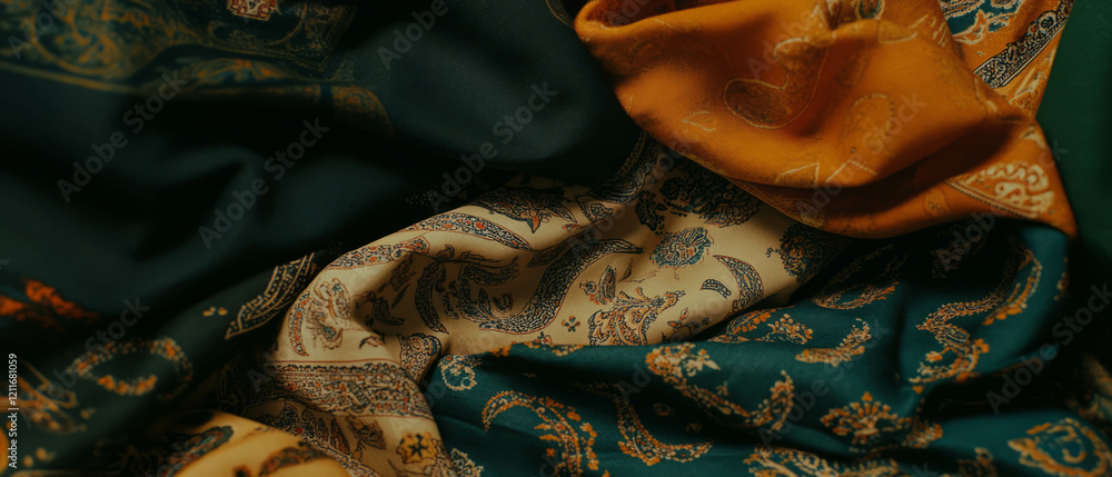 Poster exploring the intricate details and soft textures of paisley patterned bandanas