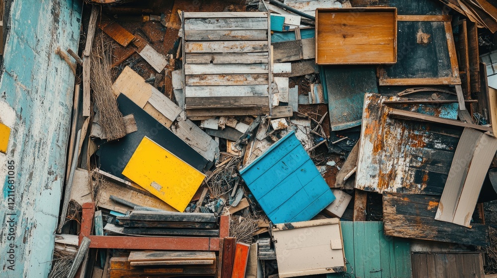 Poster an engaging image of an artisan workshop repurposing materials to support the circular economy, with