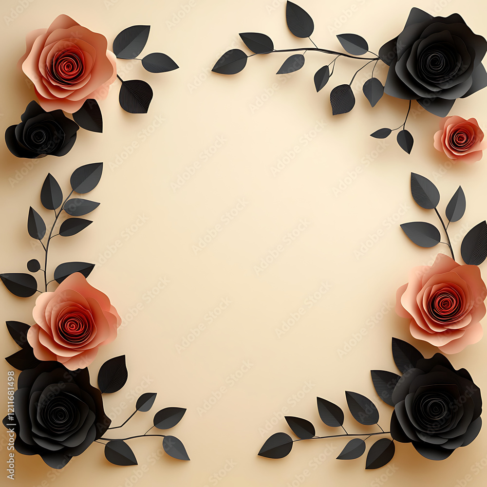 Fototapete vintage floral background with red roses scattered on old paper with subtle texture and fading color