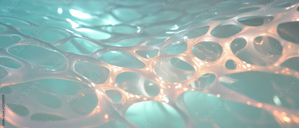 Poster Exploration of bioluminescent panel texture with glowing patterns in organic forms