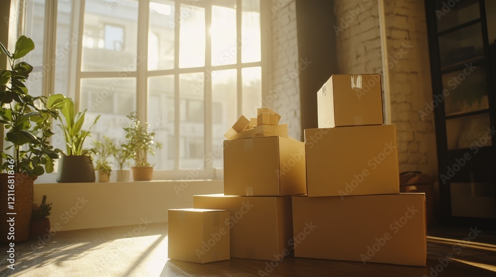 Poster cardboard boxes ready for delivery, symbolizing the shipping process for home relocation or sending 