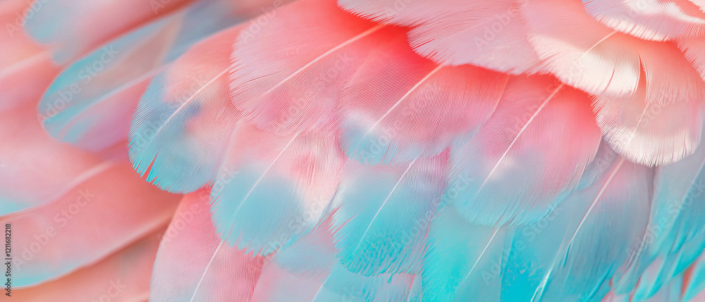 Poster colorful bird feathers display vibrant textures in soft pastel hues across the canvas