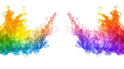 Fototapeta premium Rainbow fire flames isolated on white background, design element