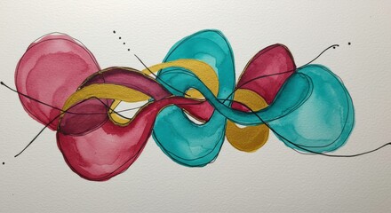 Abstract Swirls: A vibrant abstract painting features flowing lines and overlapping circles in...