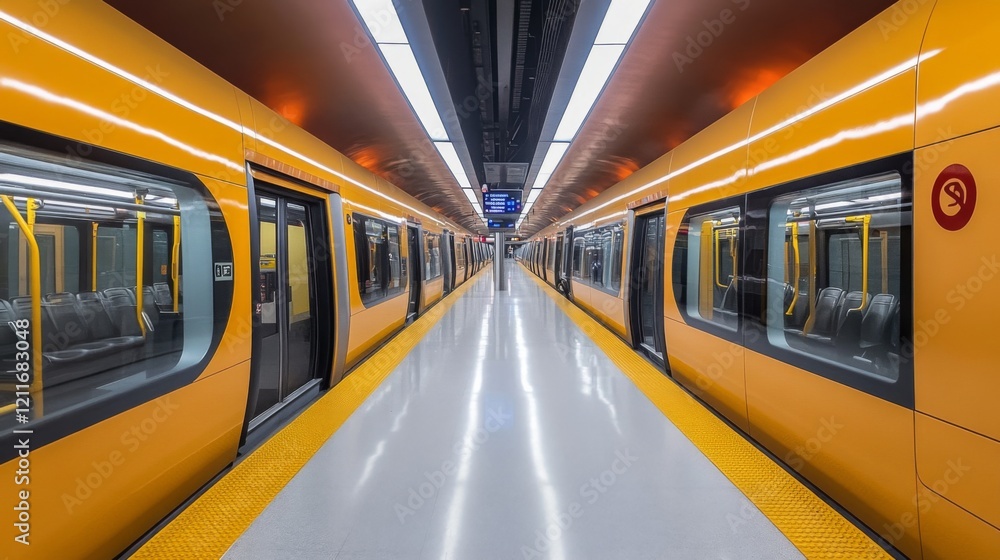 Aufkleber An empty subway station with modern design elements and bright lighting, emphasizing the efficiency and convenience of underground transportation