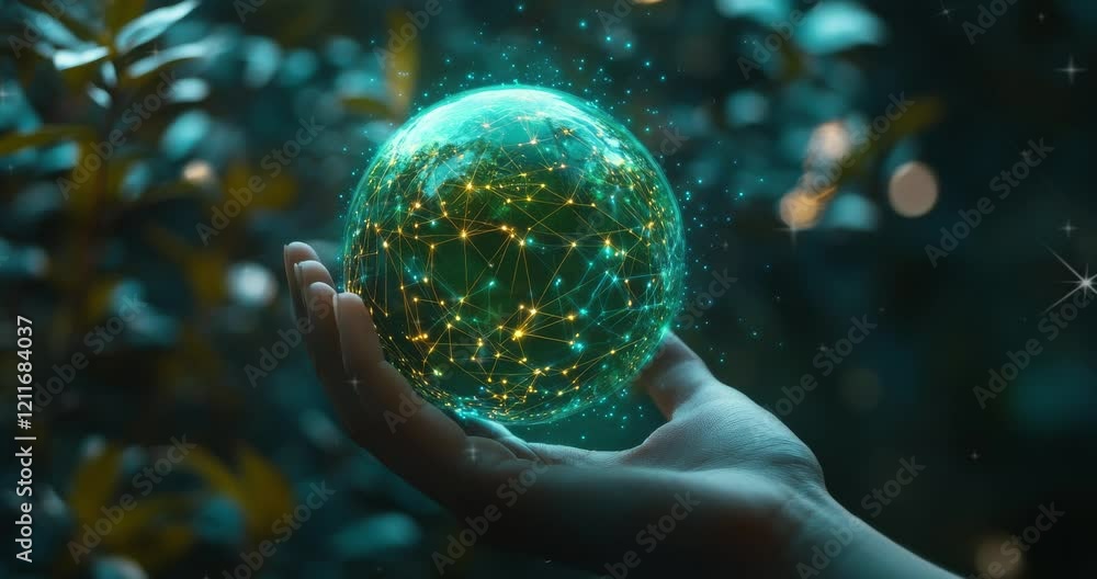 Poster global network and technology connection on digital earth globe. green planet earth. eco-friendly en