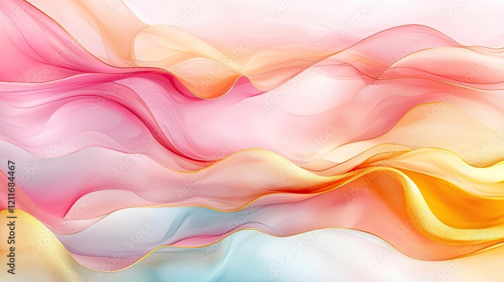 Aufkleber whimsical watercolor idea. a vibrant abstract wave pattern in soft pastel colors, creating a soothin