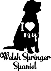 Welsh Springer Spaniel. dog silhouette, dog, breeds, logo, vector, love me love my dog, silhouette, i love my dog, animal, illustration, icon, sign, design, black, symbol, pet, love