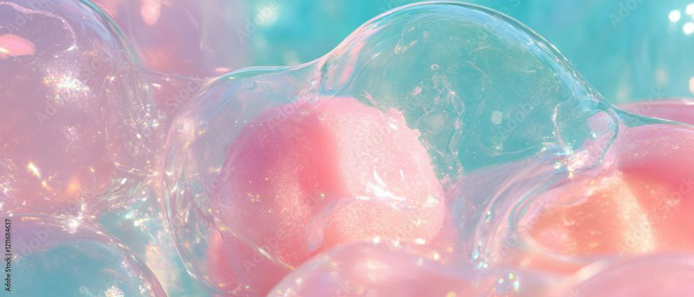 Poster bubblegum texture reveals sticky residue and irregular forms after bubble pops
