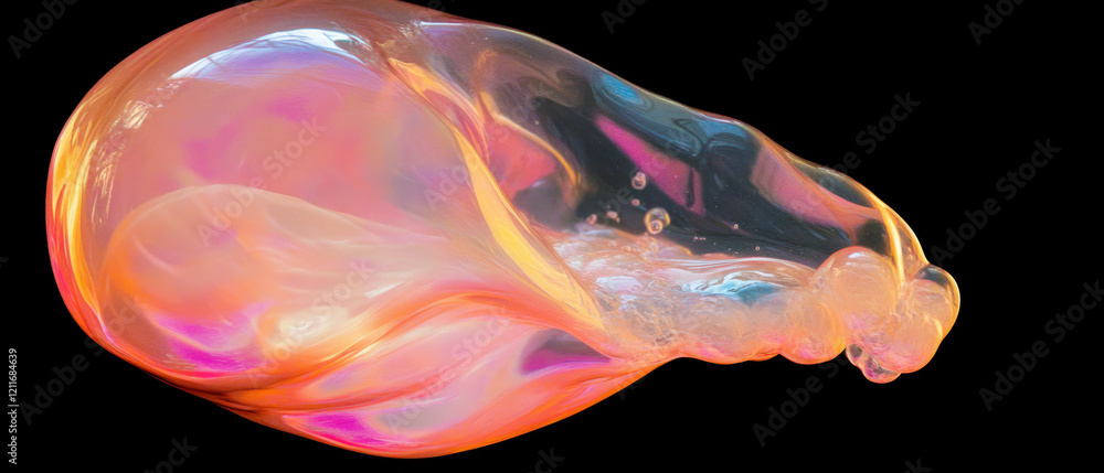 Poster Bubbles form and pop, revealing colorful sticky residue and irregular shapes