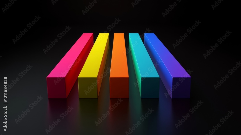 Leinwandbilder array of rainbow-colored d bars in a row, gradually increasing in height, with smooth shadows and re