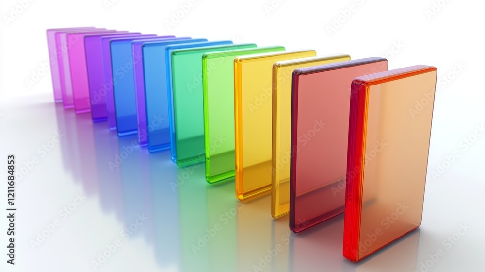 Leinwandbilder Array of rainbow-colored D bars in a row, gradually increasing in height, with smooth shadows and reflections