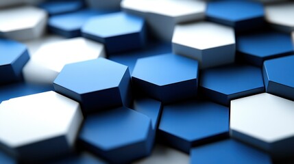 Obraz premium Abstract Blue and White Hexagon Pattern: A 3D Render of Geometric Shapes