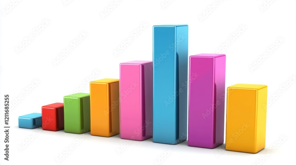 Leinwandbilder a d bar chart with vibrant bars in varying heights, placed on a white background with clean shadows 