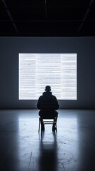 Obraz premium A single person in a dark room analyzing a complex data stream projected from a laptop screen