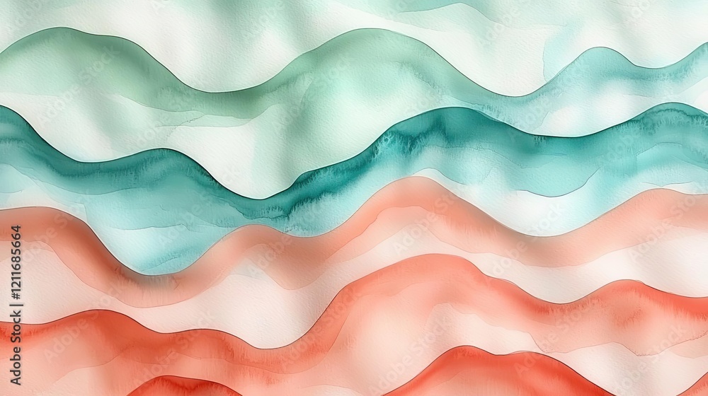 Poster whimsical watercolor idea. abstract waves in vibrant colors creating a soothing and artistic visual 
