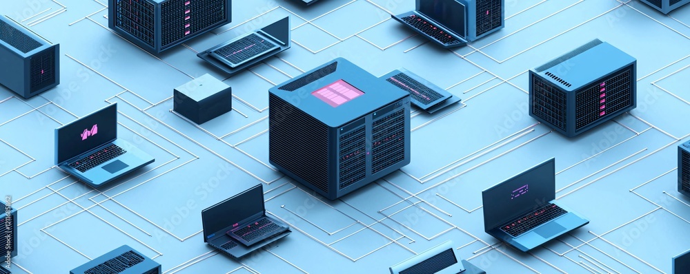 Poster multiple interconnected devices visualized as a network, symbolizing seamless it access and sharing
