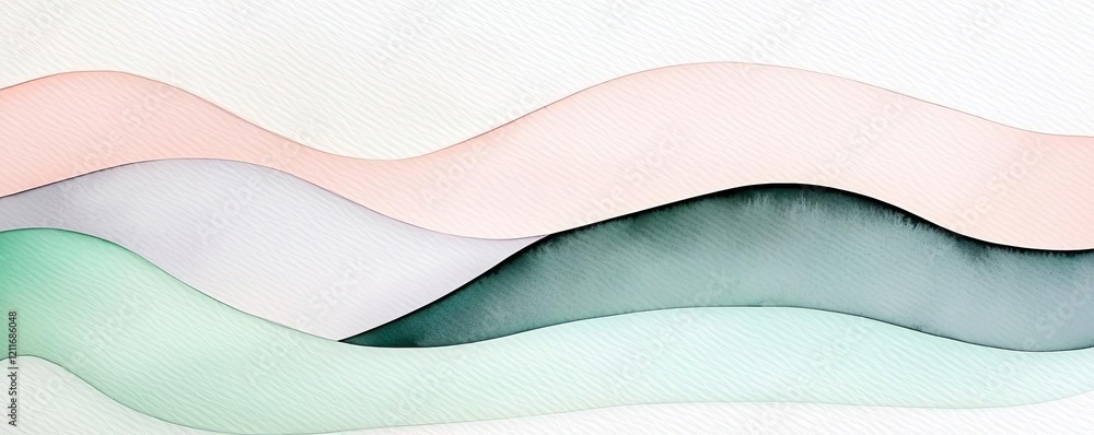 Poster whimsical watercolor idea. abstract waves in soft pastel colors, creating a serene and modern backgr