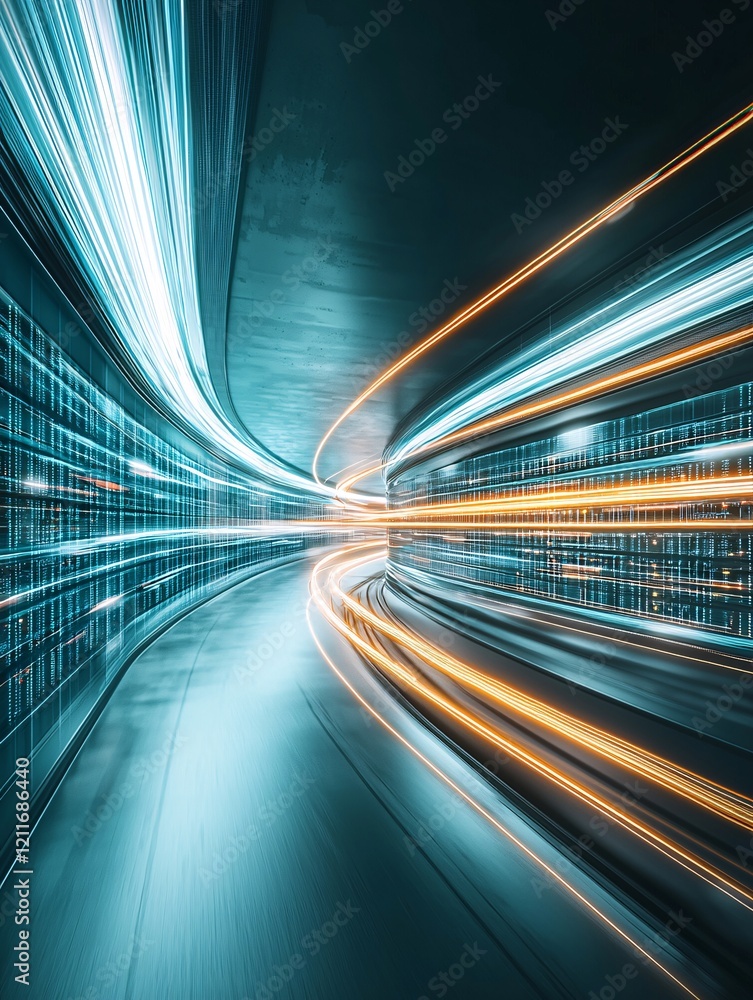 Poster a futuristic data center with dynamic neon lighting, emphasizing high-speed it retrieval systems