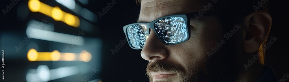 Poster a professional analyzing a holographic graph, highlighting the process of it data analysis in real-t