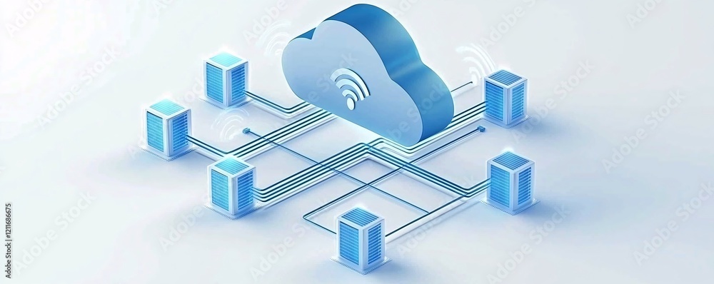 Poster a 3d rendering of a secure cloud storage symbol surrounded by virtual data streams