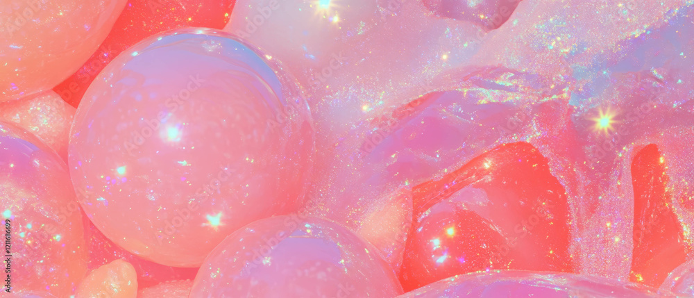 Poster vibrant bubblegum texture with glitter and sparkling colors in a playful arrangement
