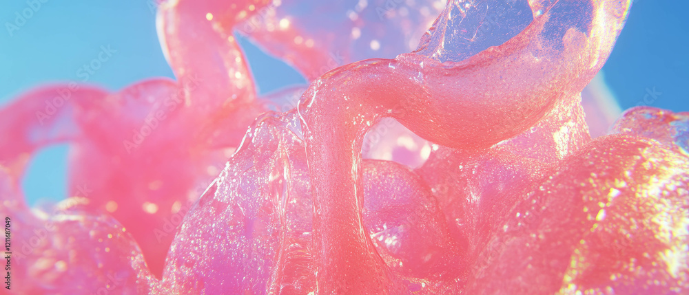 Aufkleber Unique close-up of bubblegum showcasing its wet and stringy texture with saliva