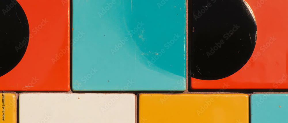 Poster vibrant geometric building block patterns with a focus on primary colors and textures