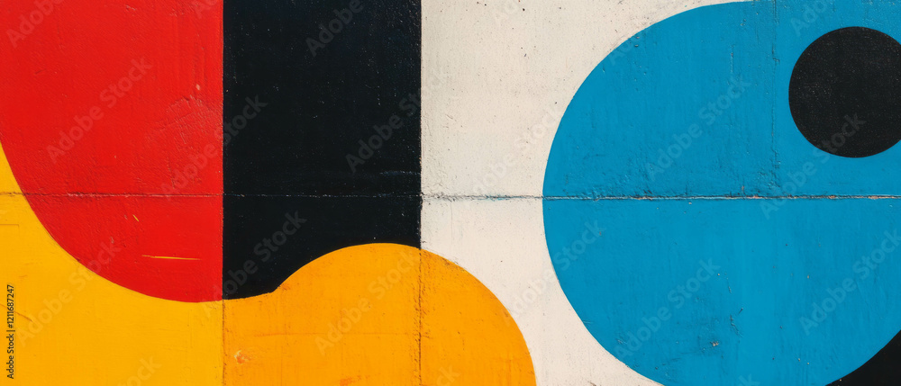 Poster Vibrant building block patterns with geometric shapes and primary colors on a textured surface