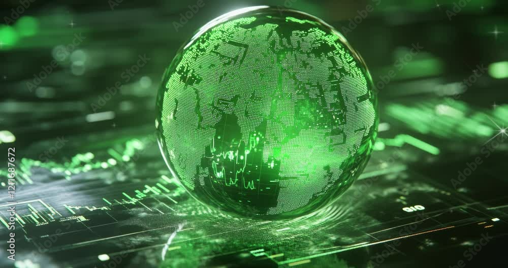 Poster global network and technology connection on digital earth globe. green planet earth. eco-friendly en