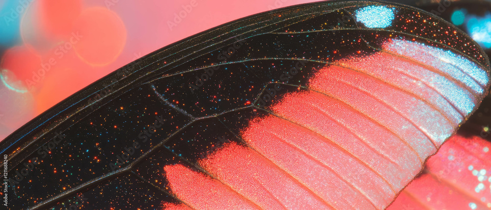 Poster vibrant butterfly wings showcasing intricate patterns and sparkling textures in bright colors