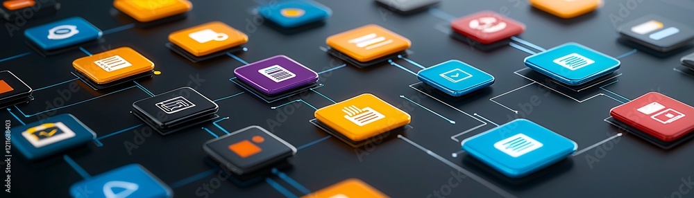 Poster a creative representation of it management tools as floating icons in a virtual workspace