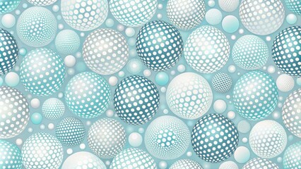 Abstract Teal and White Sphere Pattern Background Design Featuring Various Sizes and Shades of Spheres with Dotted Textures